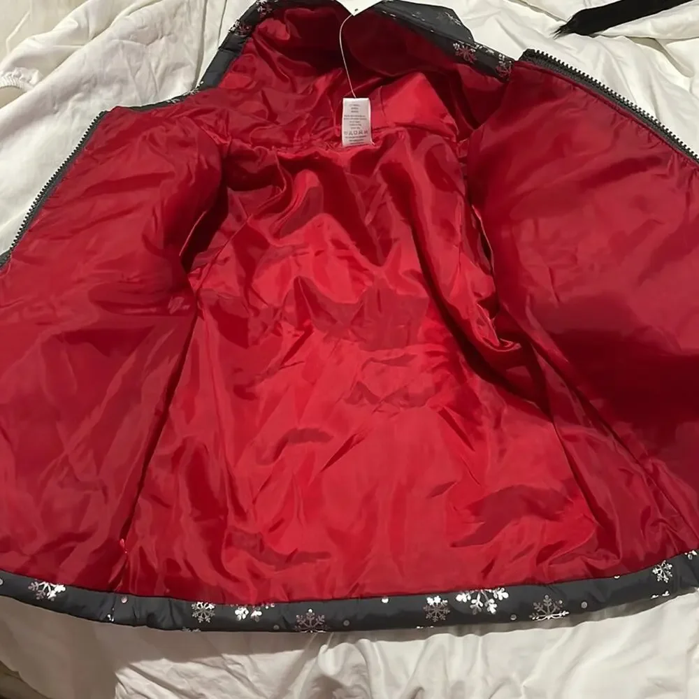 Gymboree S 5/6 grey silver snowflakes front zip hooded puffer nwt pockets